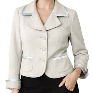 Bebe Wool Angora Cropped Blazer Jackes XS Light Blue Tailored Satin Trim Y2K